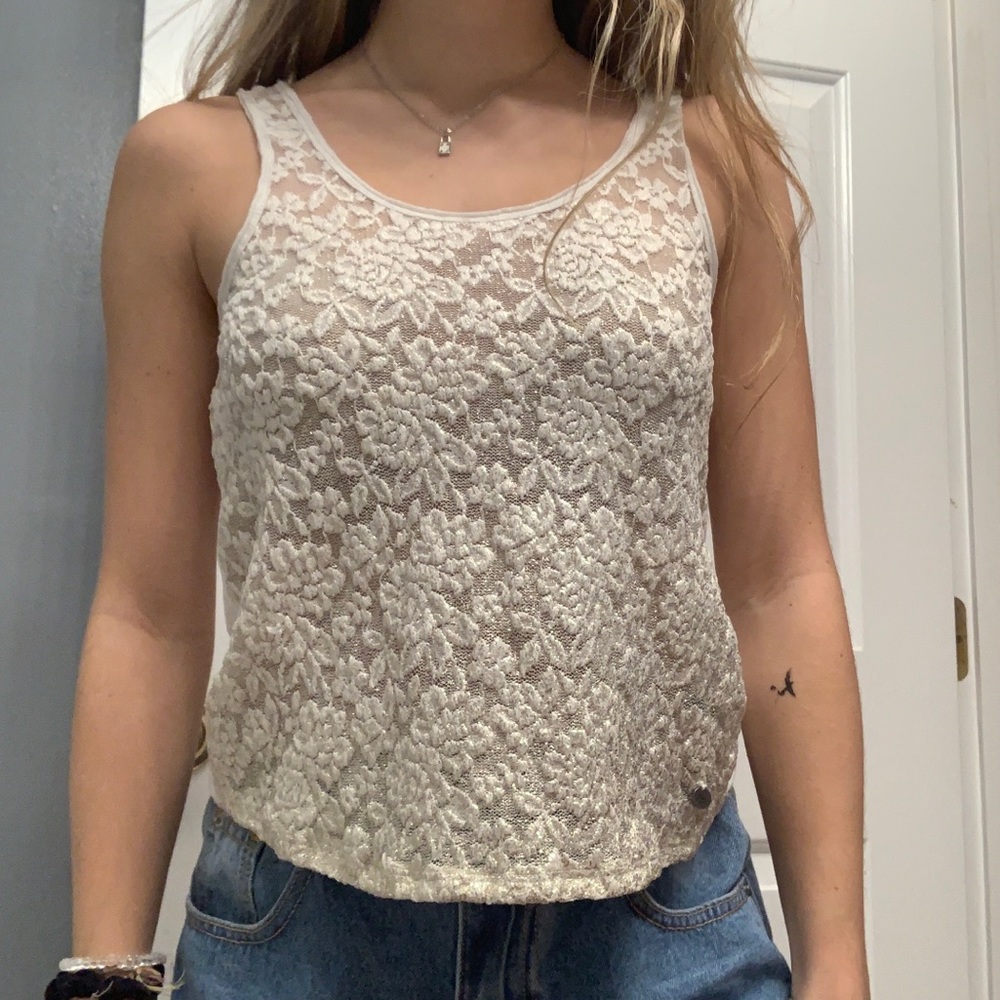 Abercrombie Lace Gold Sparkled Swing Tank Top
